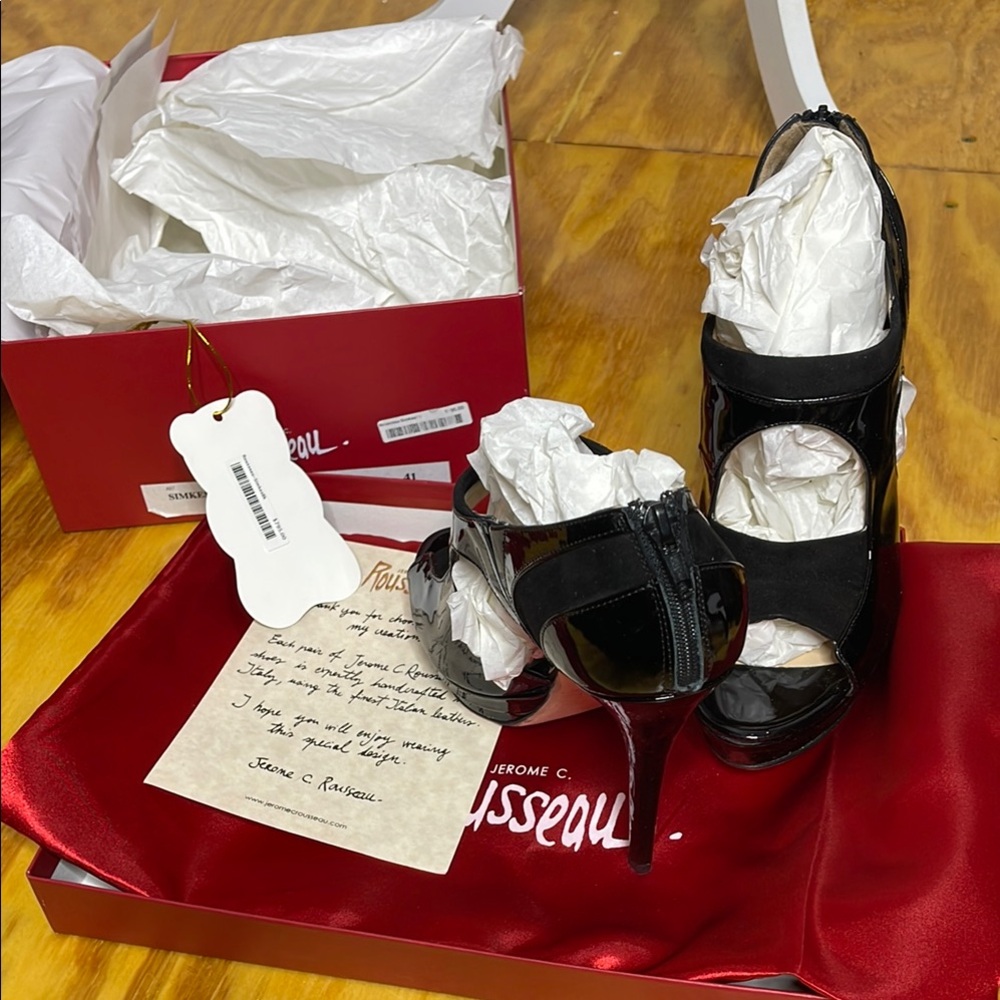 NIB,Stunning Jerome C Rousseau luxury black patent &suede stiletto sz41